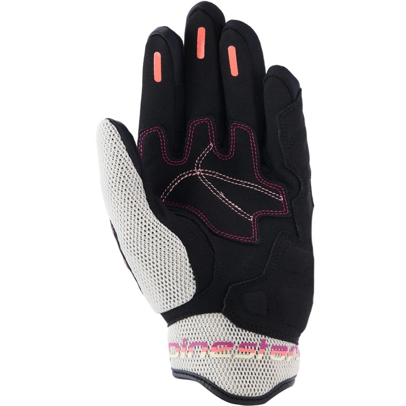 Guantes de moto Alpinestars Stella Mogress Airflow para mujer, color beige, negro y rosa.