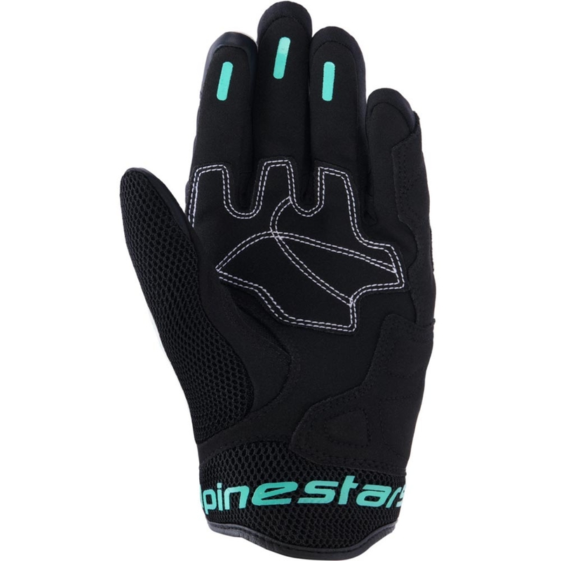 Guantes de moto Alpinestars Stella Mogress Airflow para mujer, color blanco, negro y turquesa.