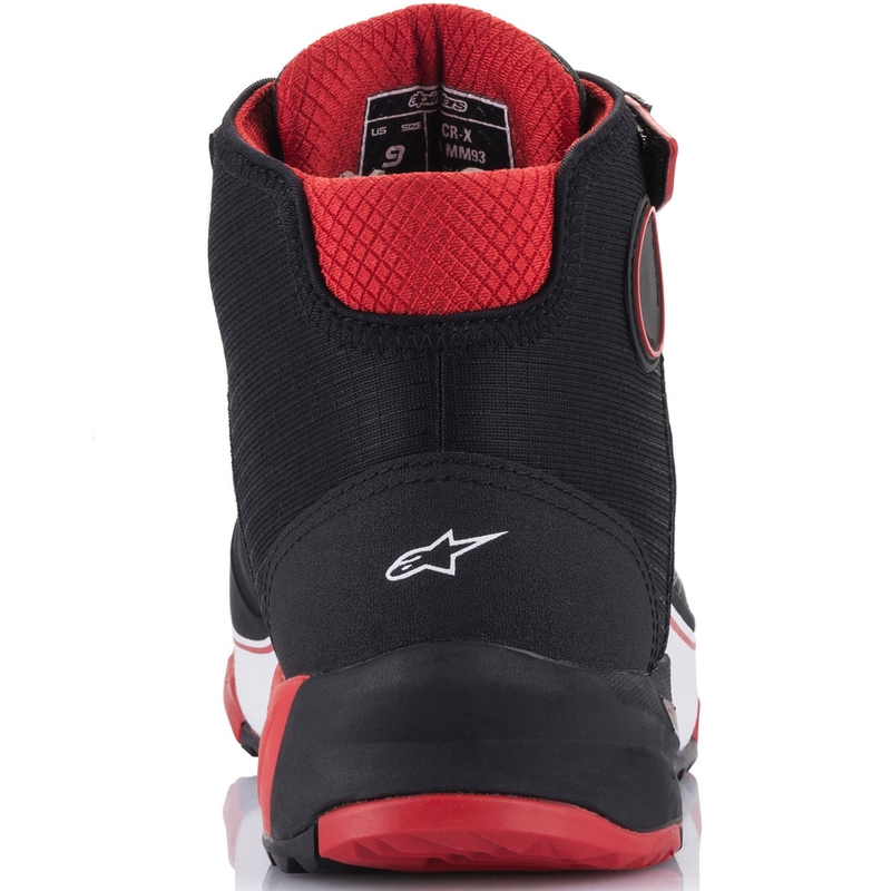 Botas de moto Alpinestars CR-X Drystar MM93, colección en negro, rojo y blanco.