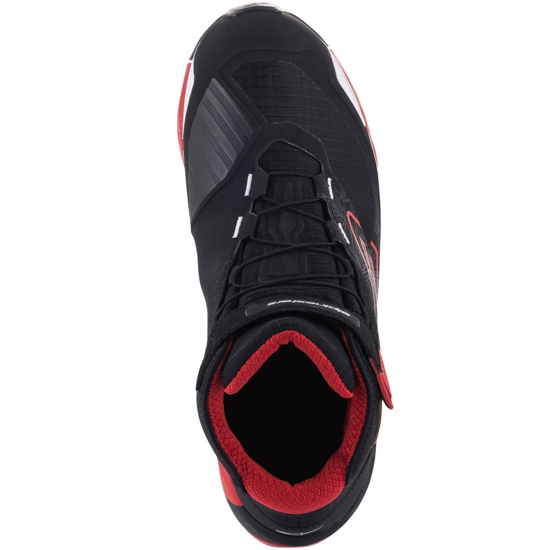 Botas de moto Alpinestars CR-X Drystar MM93, colección en negro, rojo y blanco.