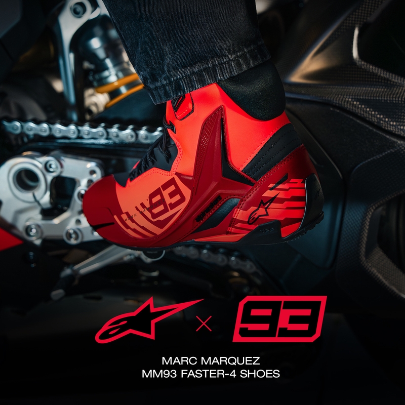 Botas de moto Alpinestars Faster-4 MM93, colección flúor, rojo-rojo-negro