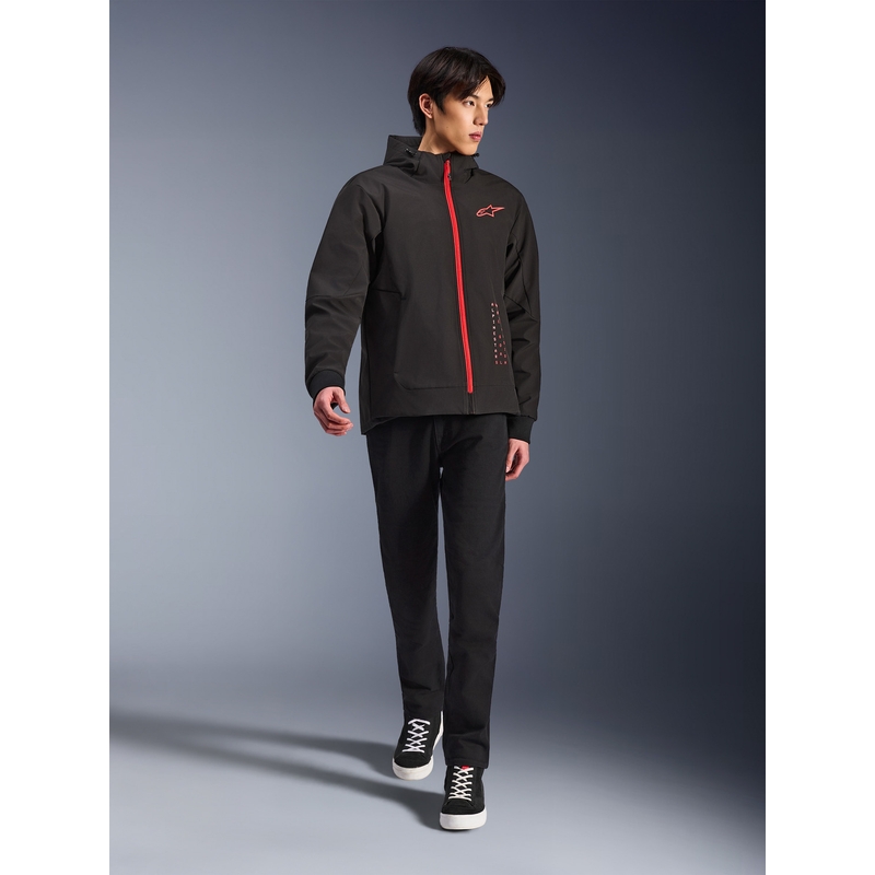 Sudadera de moto Alpinestars RADIUM TECH con capucha, color negro y rojo.