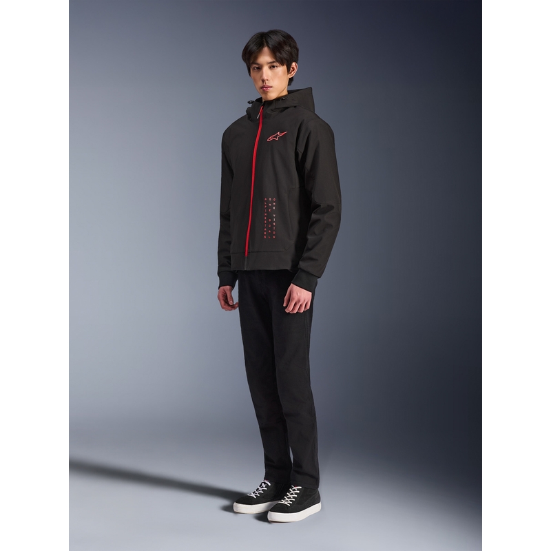 Sudadera de moto Alpinestars RADIUM TECH con capucha, color negro y rojo.