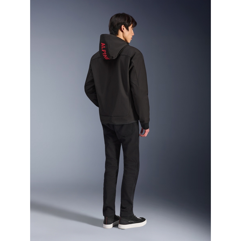 Sudadera de moto Alpinestars RADIUM TECH con capucha, color negro y rojo.