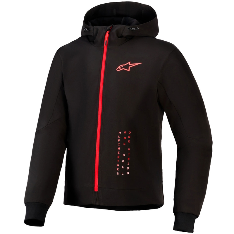 Sudadera de moto Alpinestars RADIUM TECH con capucha, color negro y rojo.