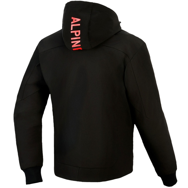 Sudadera de moto Alpinestars RADIUM TECH con capucha, color negro y rojo.