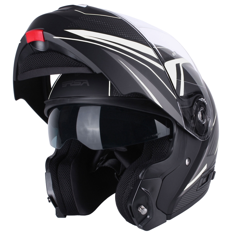 Casco de moto abatible RSA Rival negro-gris-blanco en oferta - segunda calidad liquidación - II. calidad