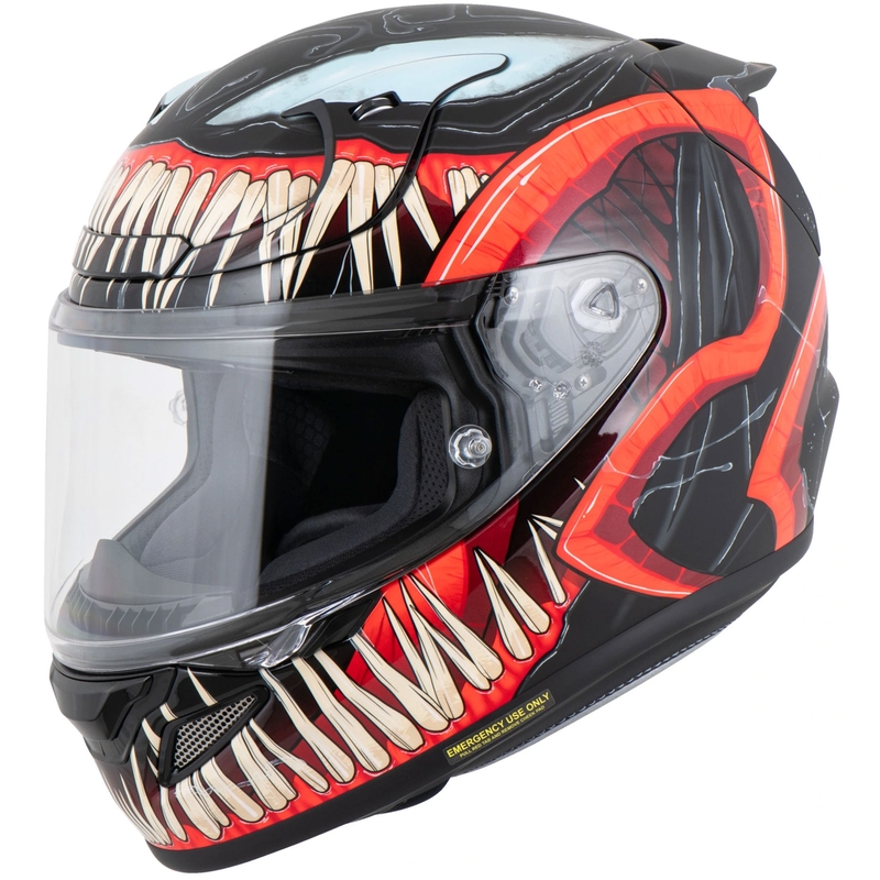 Casco integral para motocicleta HJC RPHA 12 Venom 3 Marvel, color negro y rojo.