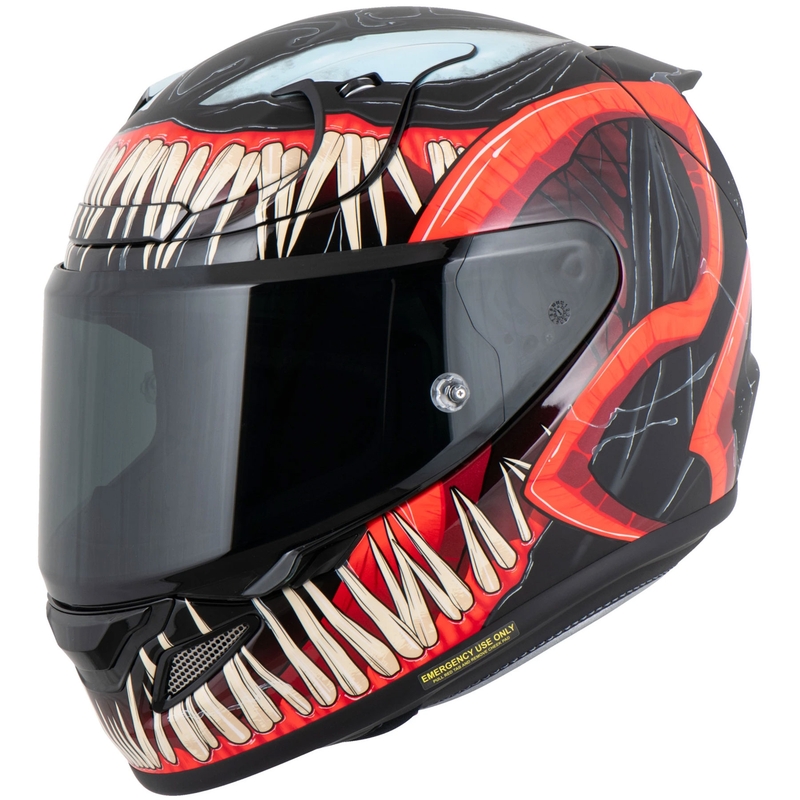Casco integral para motocicleta HJC RPHA 12 Venom 3 Marvel, color negro y rojo.