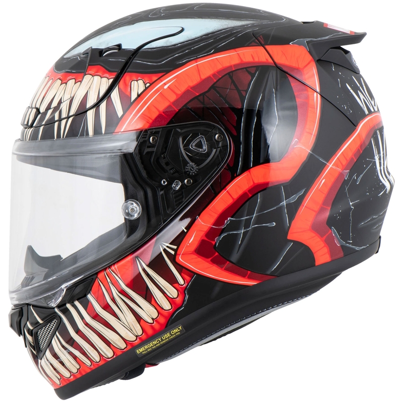 Casco integral para motocicleta HJC RPHA 12 Venom 3 Marvel, color negro y rojo.
