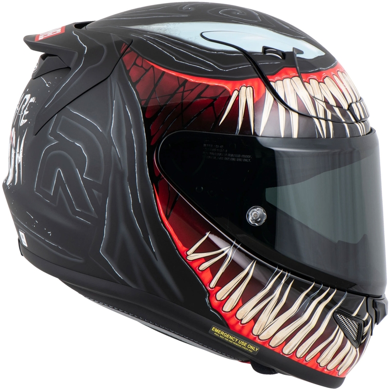 Casco integral para motocicleta HJC RPHA 12 Venom 3 Marvel, color negro y rojo.