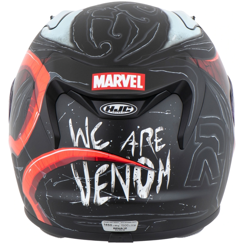 Casco integral para motocicleta HJC RPHA 12 Venom 3 Marvel, color negro y rojo.