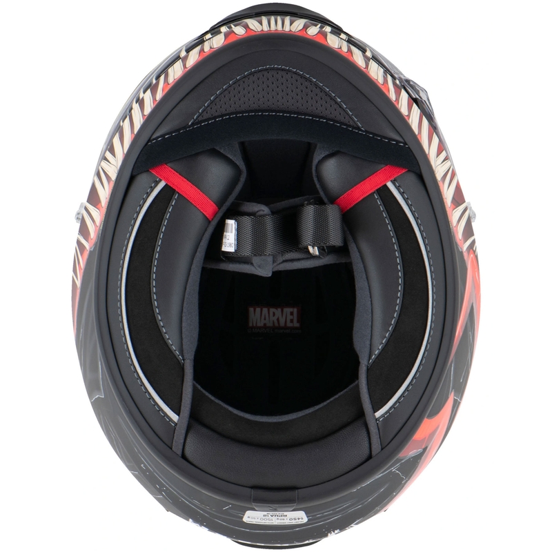 Casco integral para motocicleta HJC RPHA 12 Venom 3 Marvel, color negro y rojo.