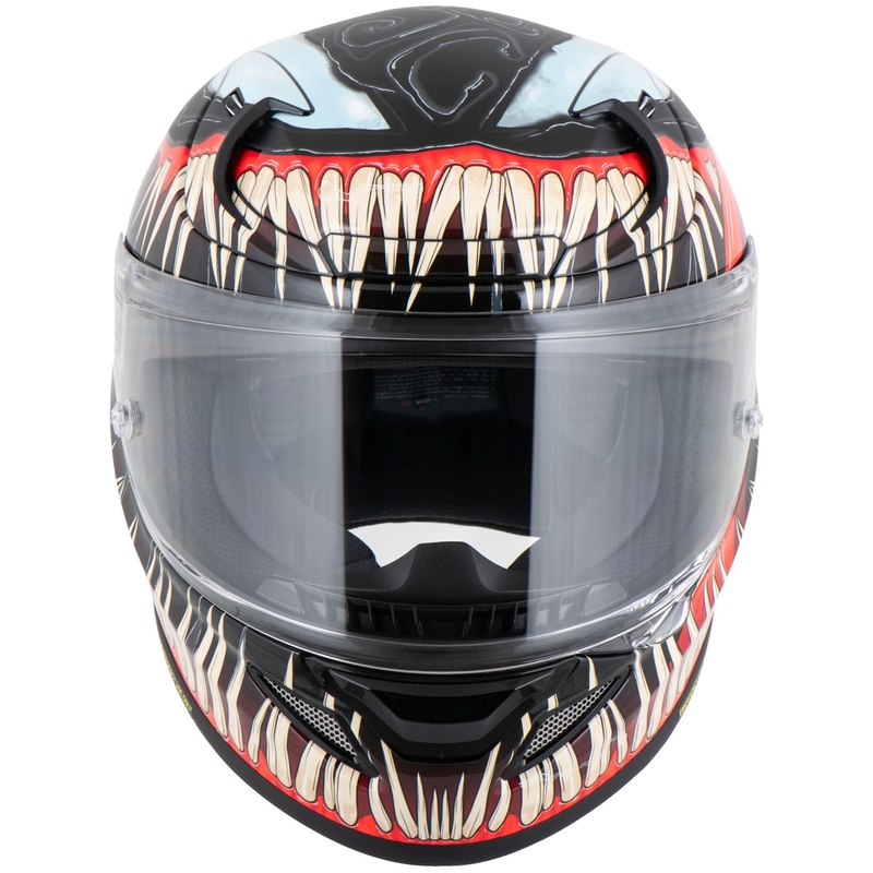 Casco integral para motocicleta HJC RPHA 12 Venom 3 Marvel, color negro y rojo.