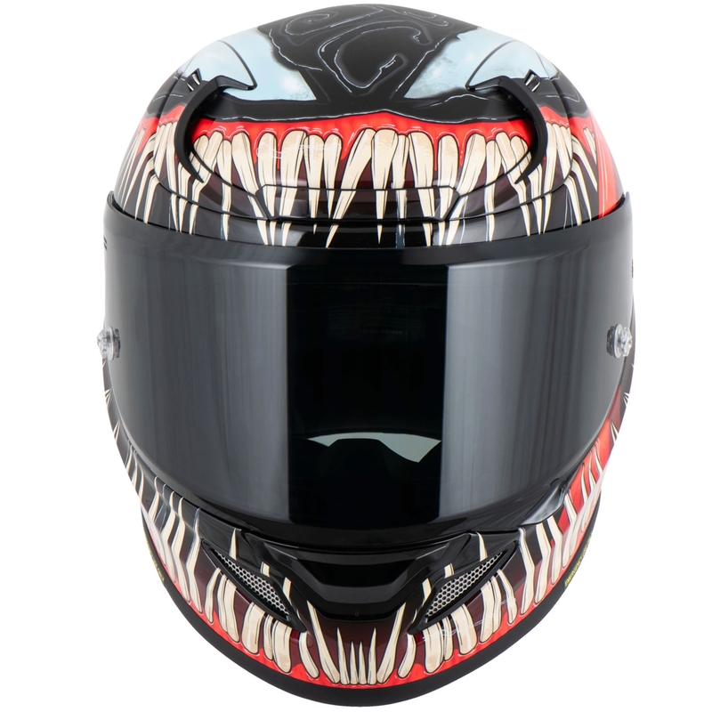 Casco integral para motocicleta HJC RPHA 12 Venom 3 Marvel, color negro y rojo.