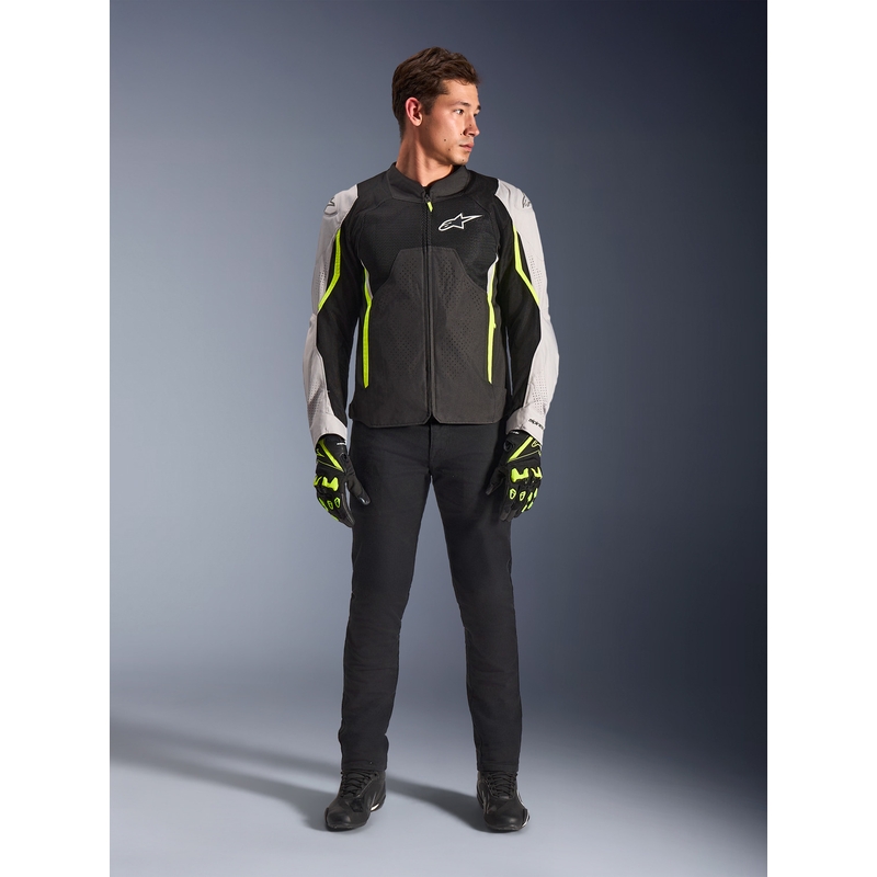 Chaqueta de moto Alpinestars AST V3 Air blanca-amarillo flúor-negra