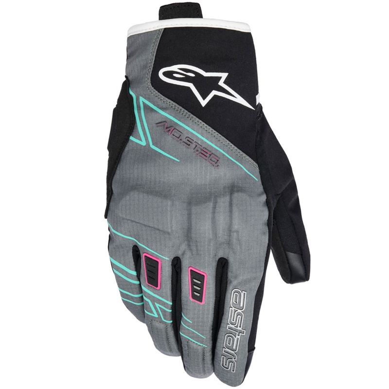 Guantes de moto para mujer Alpinestars STELLA MOBLAST IMPERMEABLES gris-negro-rosa flúor-turquesa-blanco