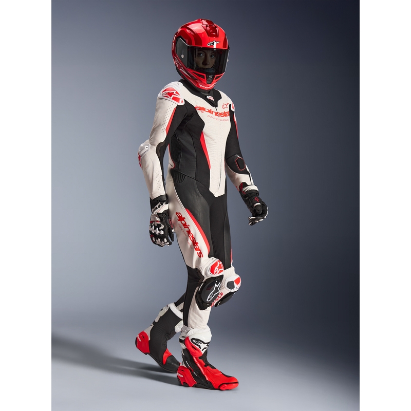 Mono de moto de cuero de una pieza para mujer Alpinestars Stella GP-R7 blanco-rojo flúor-negro