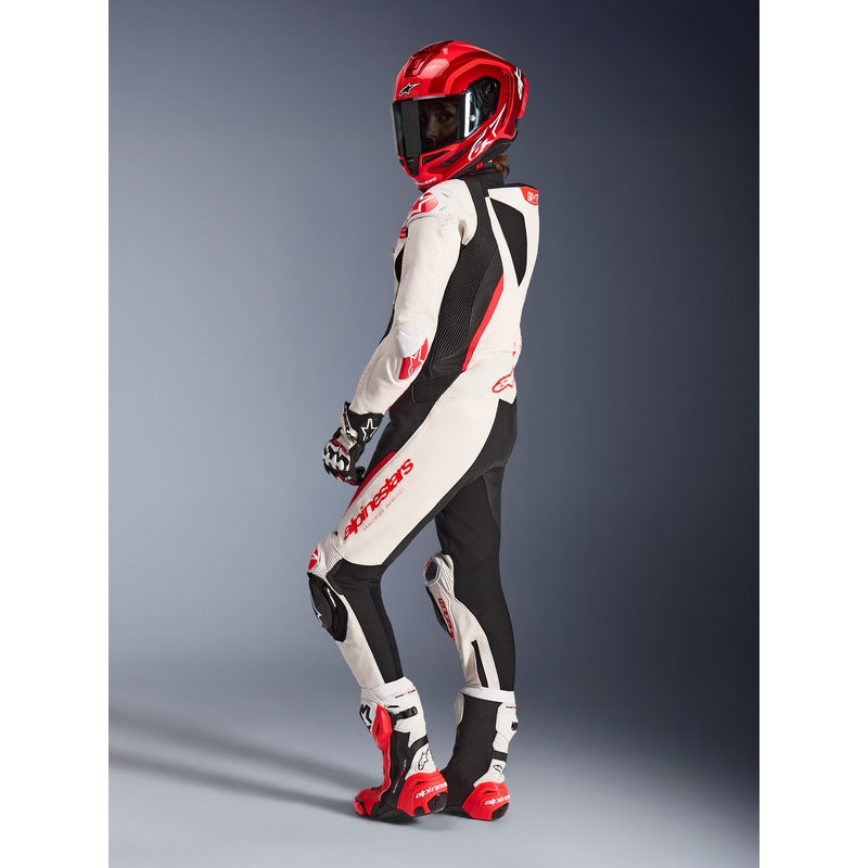 Mono de moto de cuero de una pieza para mujer Alpinestars Stella GP-R7 blanco-rojo flúor-negro