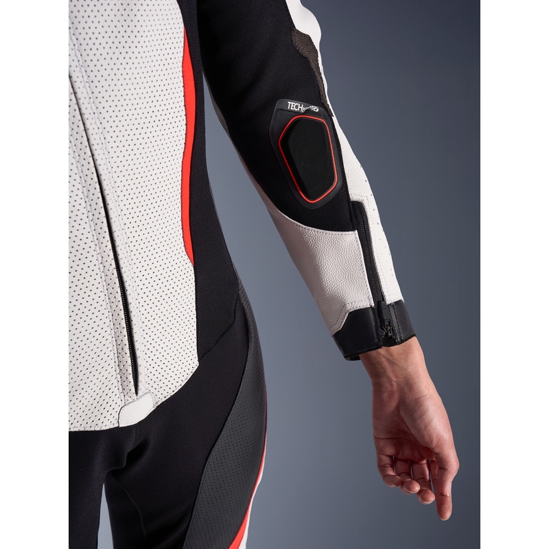 Mono de moto de cuero de una pieza para mujer Alpinestars Stella GP-R7 blanco-rojo flúor-negro