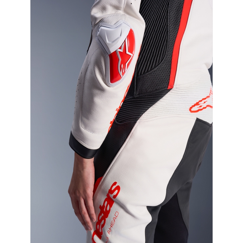 Mono de moto de cuero de una pieza para mujer Alpinestars Stella GP-R7 blanco-rojo flúor-negro