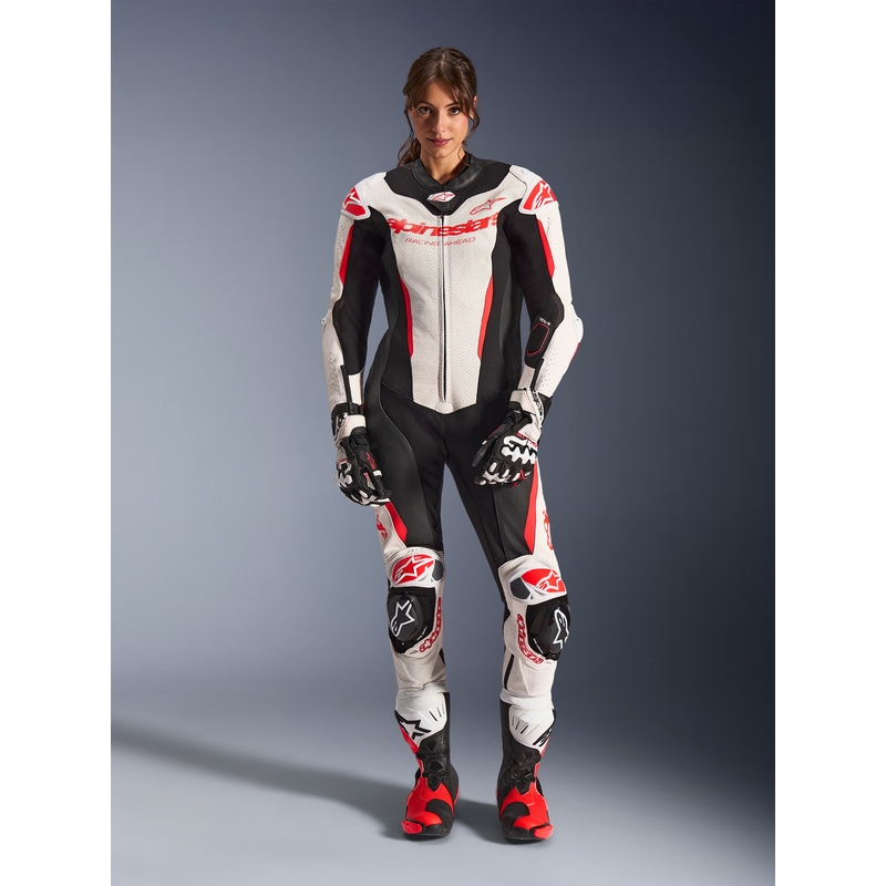 Mono de moto de cuero de una pieza para mujer Alpinestars Stella GP-R7 blanco-rojo flúor-negro