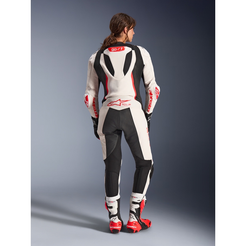 Mono de moto de cuero de una pieza para mujer Alpinestars Stella GP-R7 blanco-rojo flúor-negro
