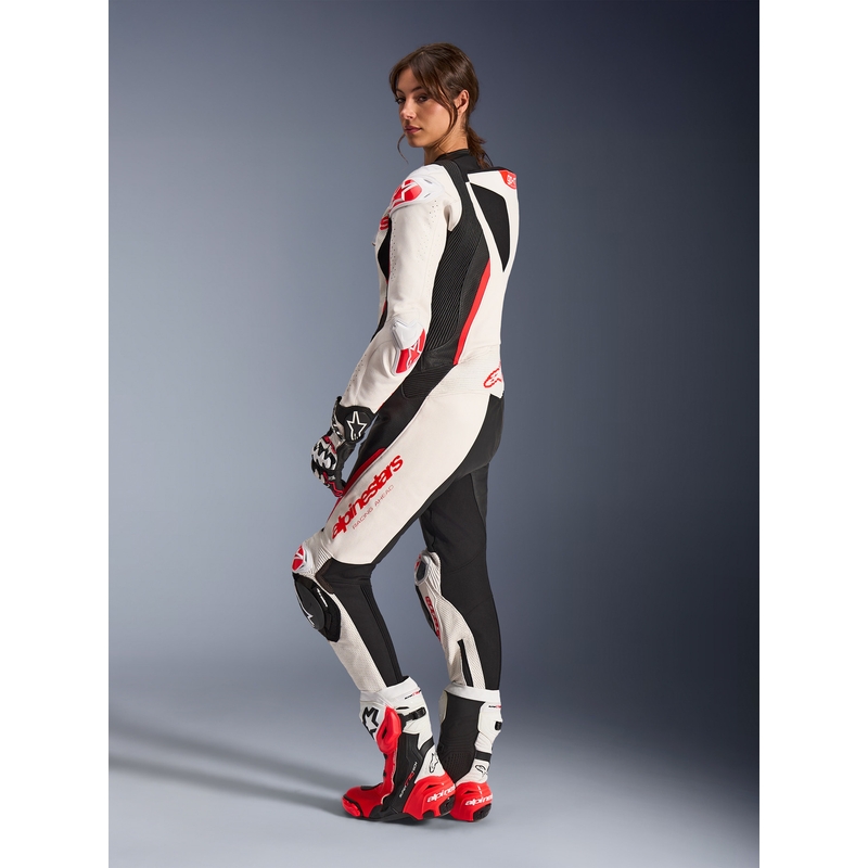 Mono de moto de cuero de una pieza para mujer Alpinestars Stella GP-R7 blanco-rojo flúor-negro