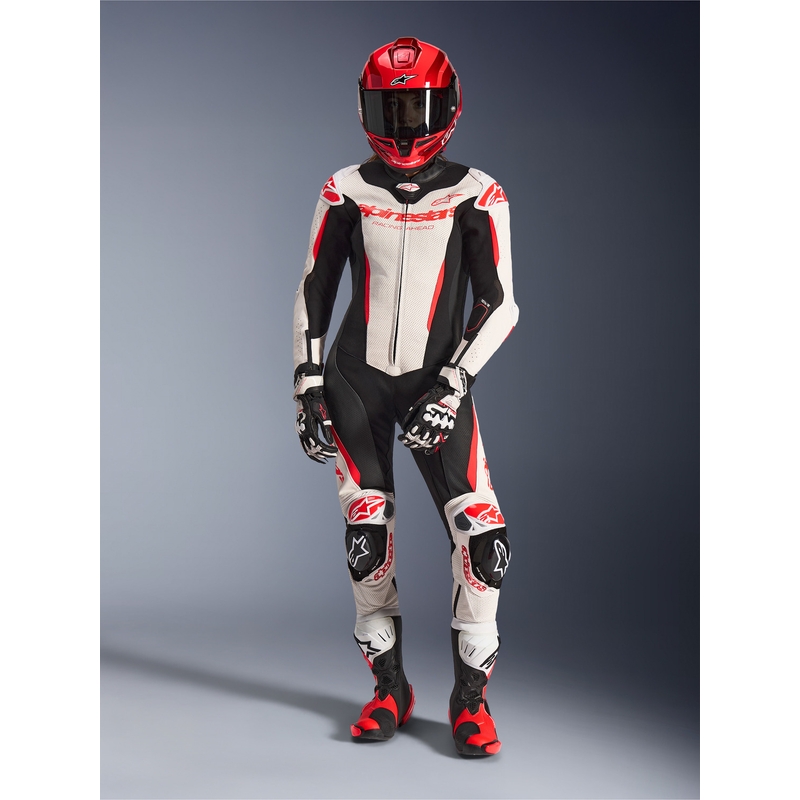 Mono de moto de cuero de una pieza para mujer Alpinestars Stella GP-R7 blanco-rojo flúor-negro