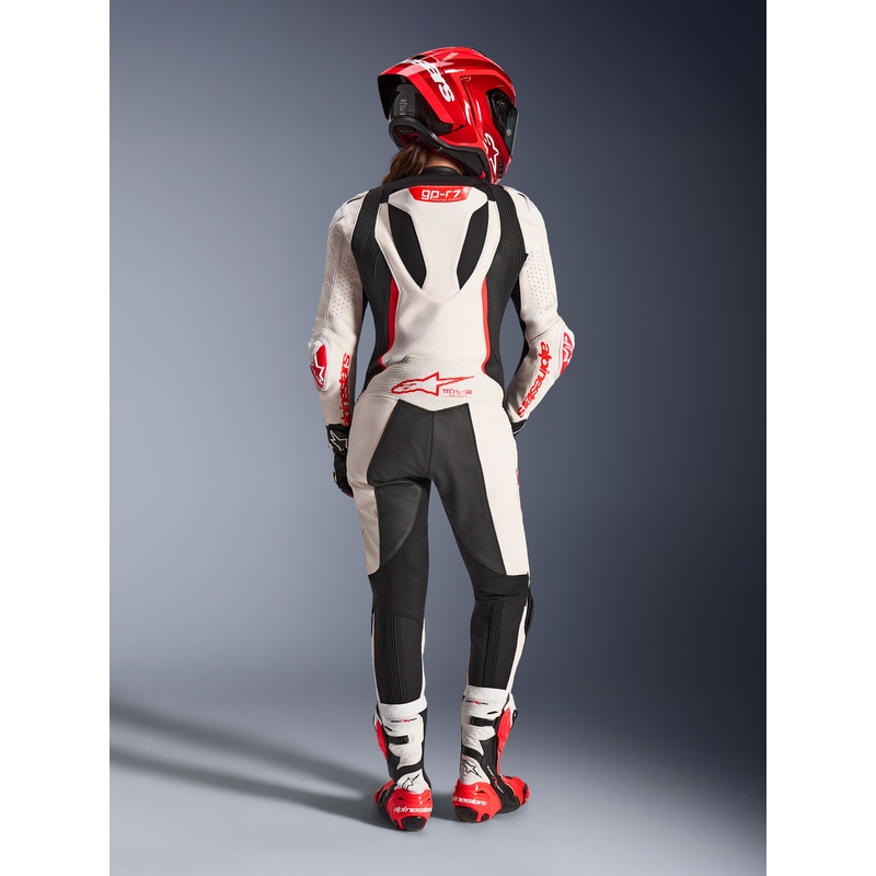 Mono de moto de cuero de una pieza para mujer Alpinestars Stella GP-R7 blanco-rojo flúor-negro