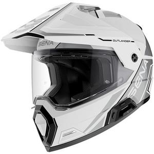 Casco de moto Enduro con auriculares SENA Outlander blanco brillante