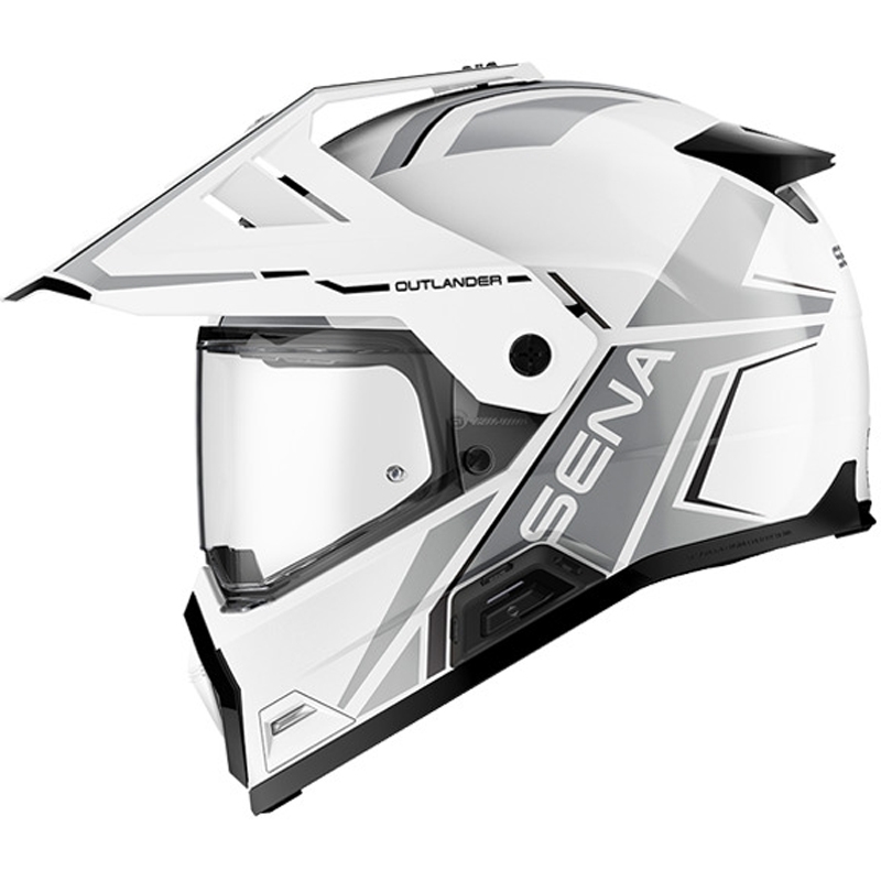 Casco de moto Enduro con auriculares SENA Outlander blanco brillante