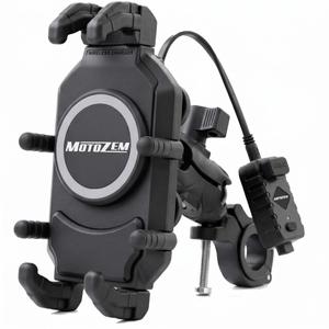 Soporte antivibración para teléfono con cargador inalámbrico y puerto USB-C MotoZem M26-C1 negro