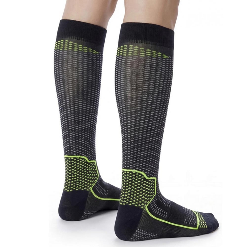 Calcetines funcionales hasta la rodilla SIXS LONG V3 negro carbono-amarillo