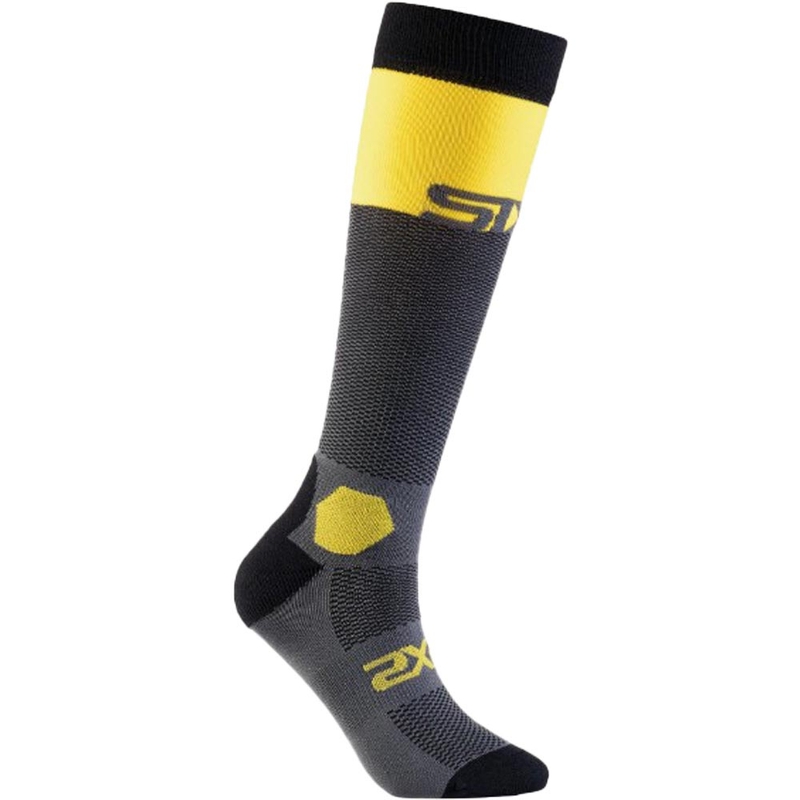 Calcetines funcionales hasta la rodilla SIXS LONG RACING V2 gris oscuro-amarillo