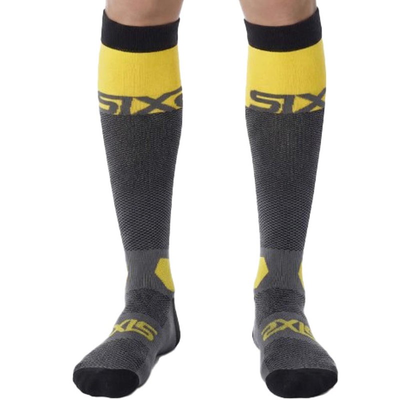 Calcetines funcionales hasta la rodilla SIXS LONG RACING V2 gris oscuro-amarillo
