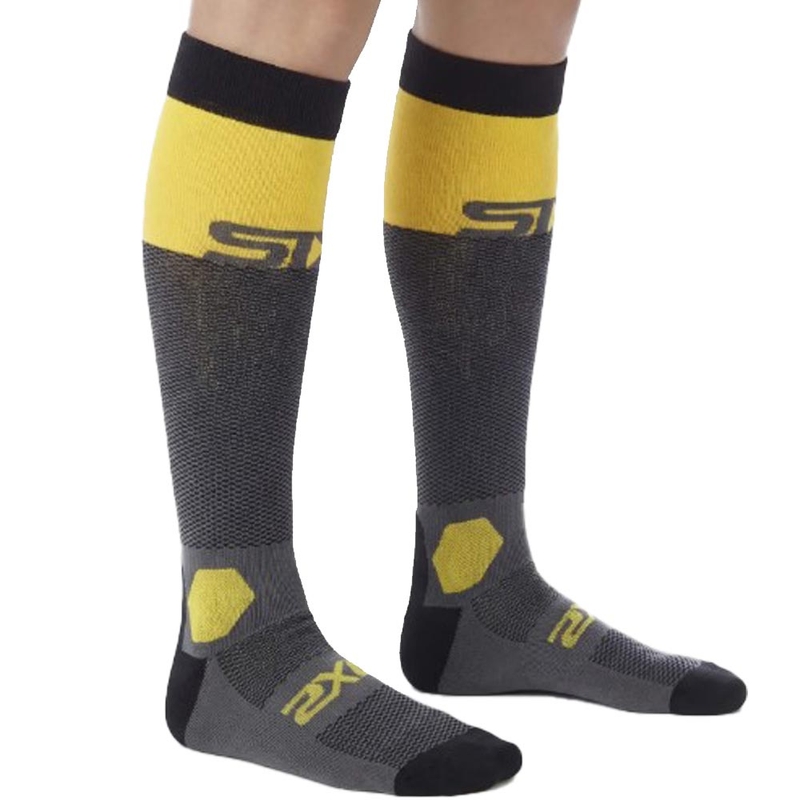 Calcetines funcionales hasta la rodilla SIXS LONG RACING V2 gris oscuro-amarillo