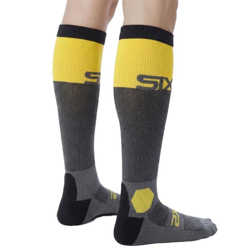 Calcetines funcionales hasta la rodilla SIXS LONG RACING V2 gris oscuro-amarillo