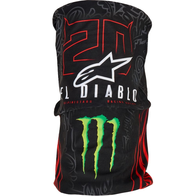 Braga para el cuello Alpinestars FQ20 Monster Collection, color negro, rojo flúor, azul y verde.