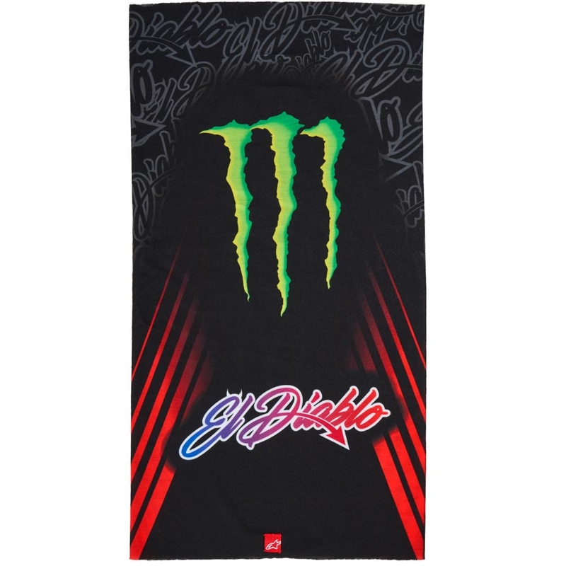 Braga para el cuello Alpinestars FQ20 Monster Collection, color negro, rojo flúor, azul y verde.