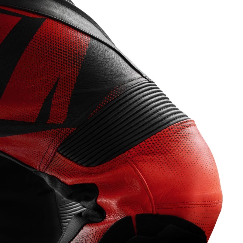 Pantalones de moto de cuero Rebelhorn Inferno negro-rojo flúor