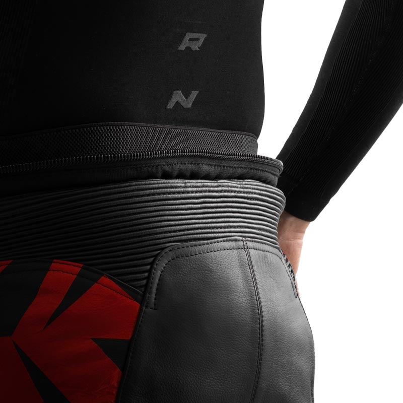Pantalones de moto de cuero Rebelhorn Inferno negro-rojo flúor