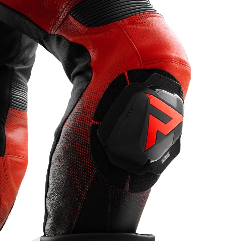 Pantalones de moto de cuero Rebelhorn Inferno negro-rojo flúor