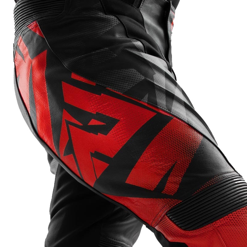 Pantalones de moto de cuero Rebelhorn Inferno negro-rojo flúor