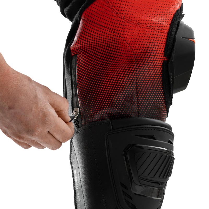Pantalones de moto de cuero Rebelhorn Inferno negro-rojo flúor