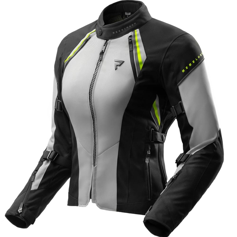 Chaqueta de moto para mujer Rebelhorn Swift gris claro-amarillo fluo