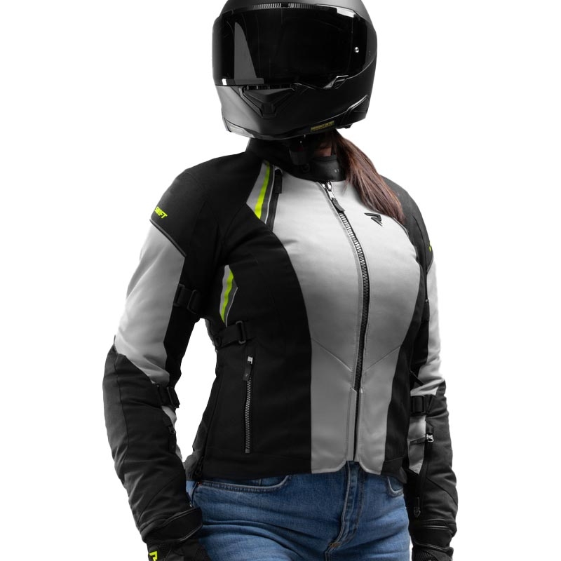 Chaqueta de moto para mujer Rebelhorn Swift gris claro-amarillo fluo