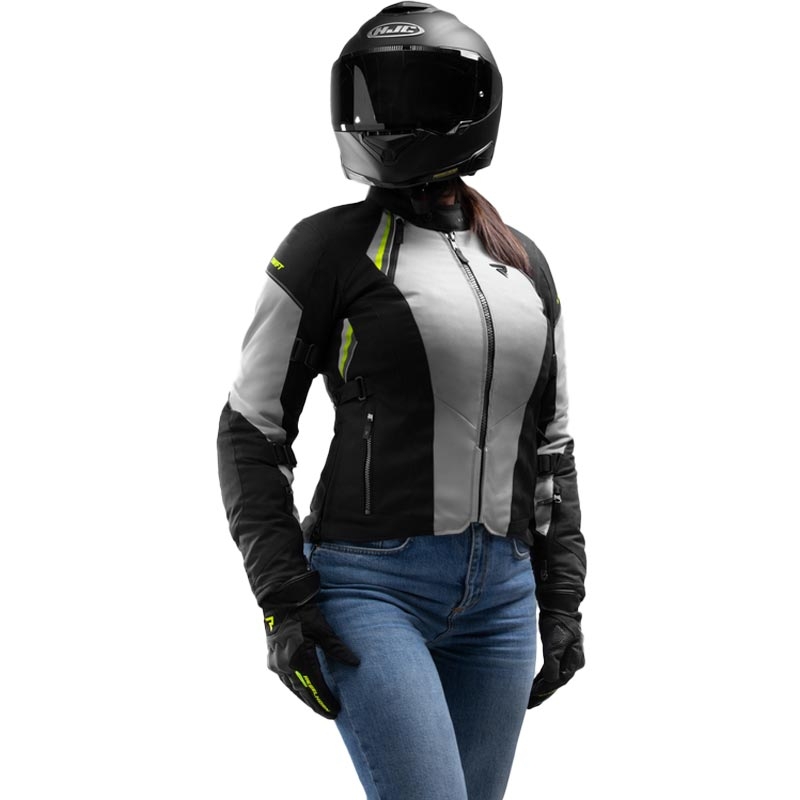 Chaqueta de moto para mujer Rebelhorn Swift gris claro-amarillo fluo