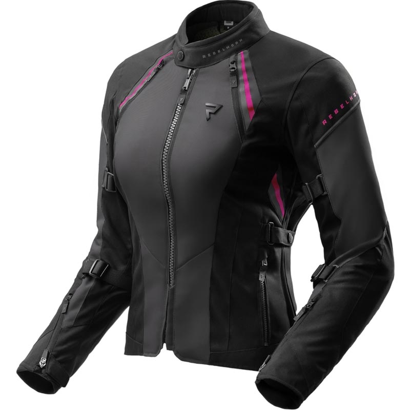 Chaqueta de moto para mujer Rebelhorn Swift negro-gris-rosa