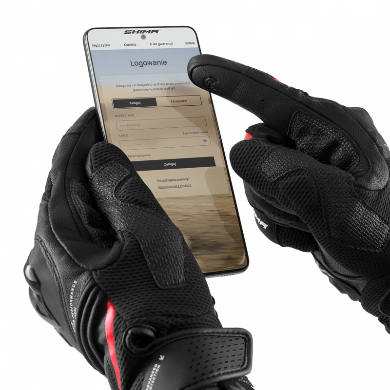 Guantes de moto Shima Spark 3.0, color negro y rojo.